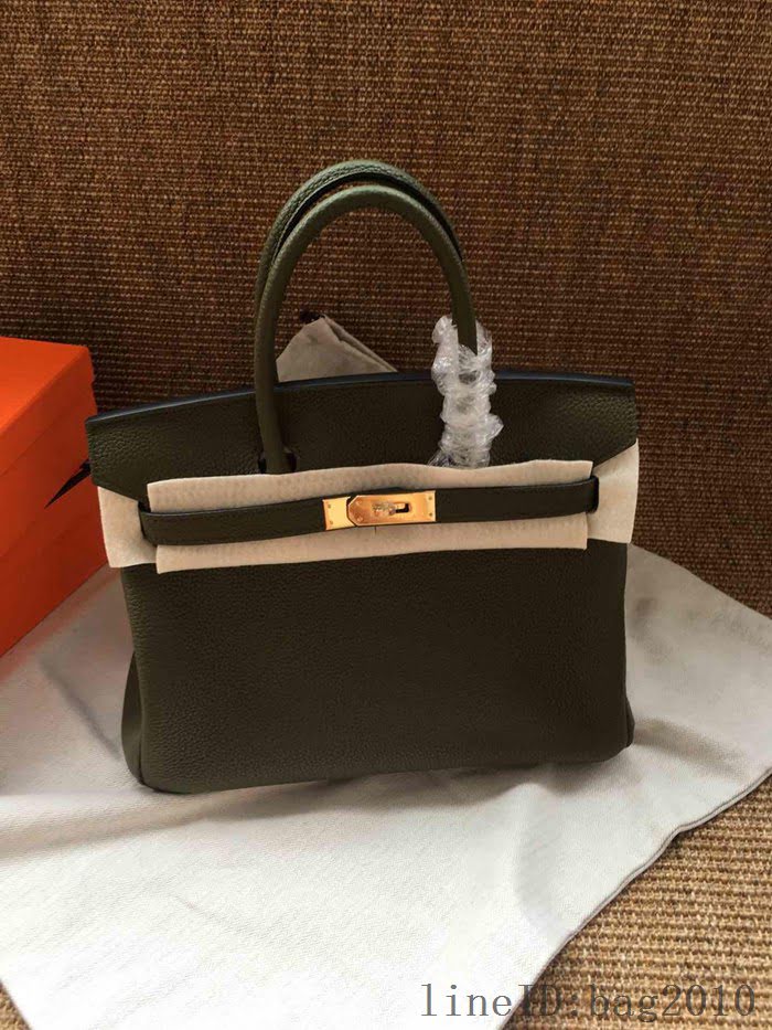 愛馬仕HERMES Birkin 鉑金包 軍綠色 進口小牛皮 金銀扣 皮質細膩柔軟 時尚女手提包  tdher1129